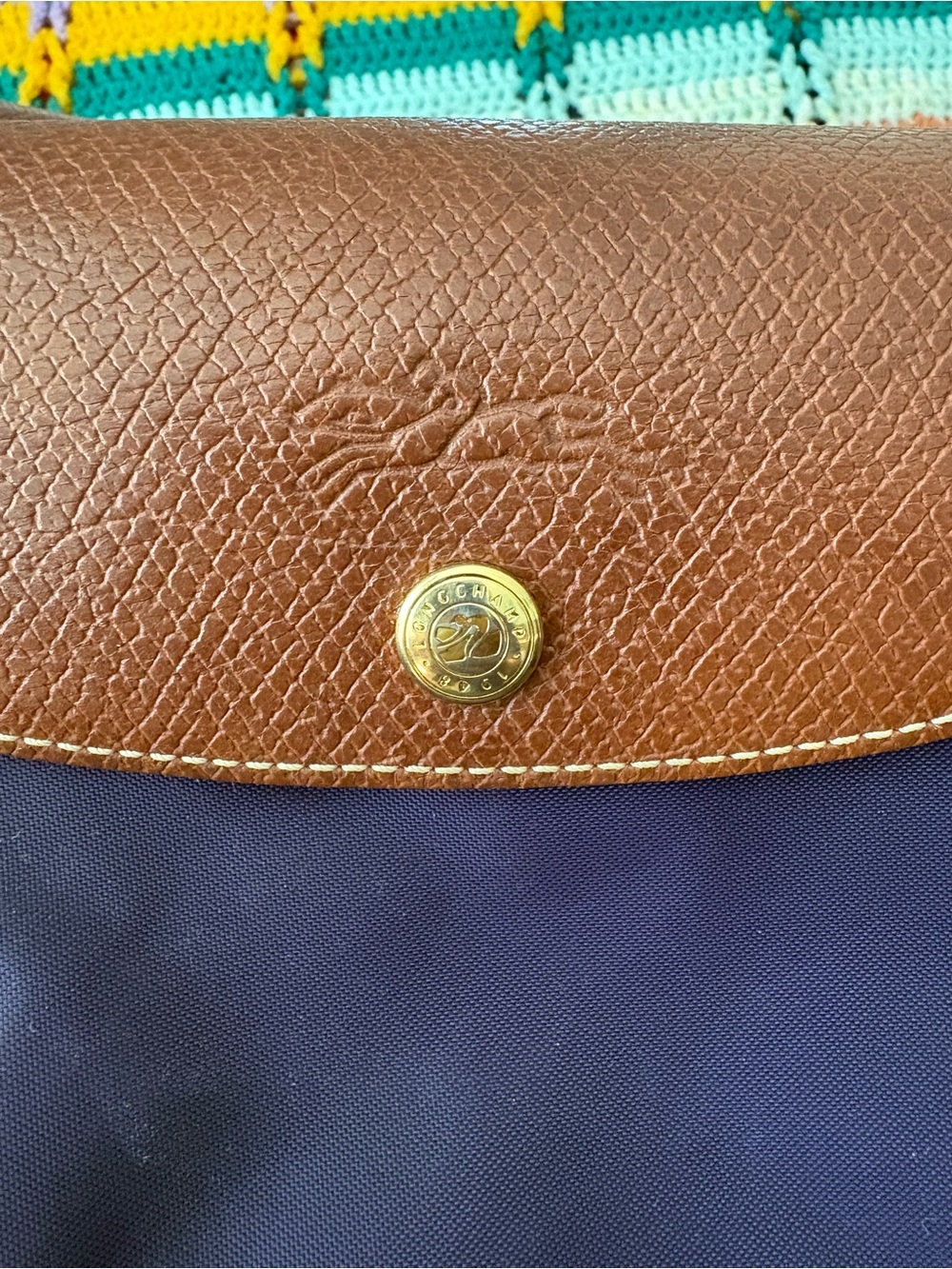 Longchamp Nylon Tote Bag in Deep Purple with Brown Trim - Picture 2 of 8